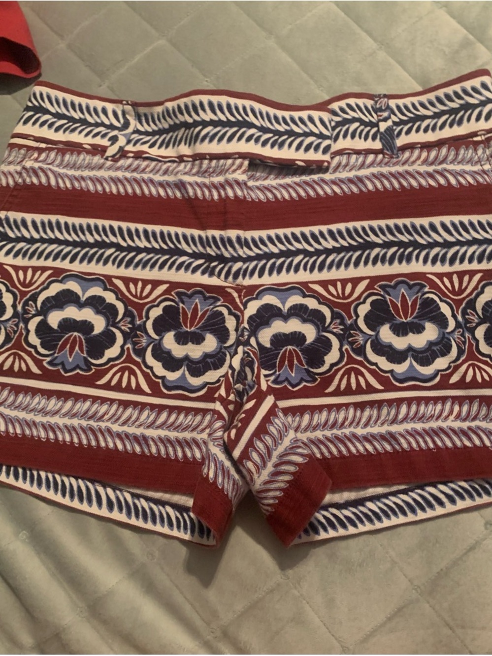 LOFT Red Floral-Stripe High Waist Shorts